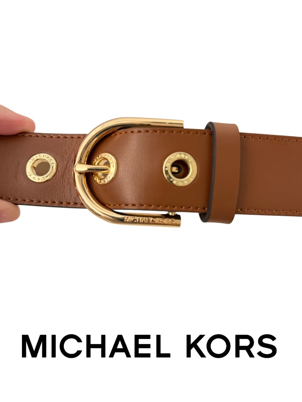 Michael Kors Gold Grommet Brown Leather Belt, Size Small